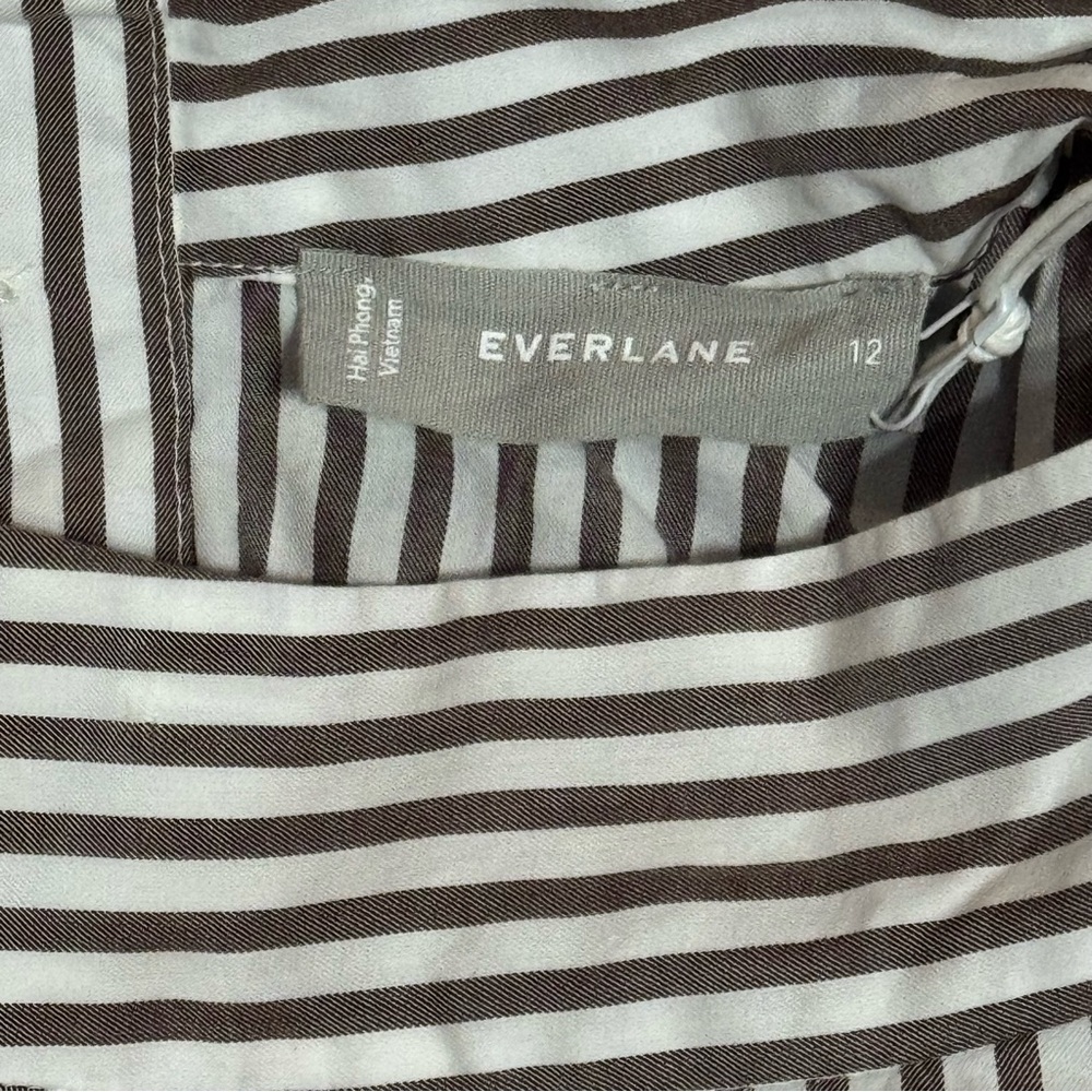 NEW Everlane The Wing-Shoulder Mockneck Top Blouse Pecan White Stripes Size 12 - Picture 8 of 9